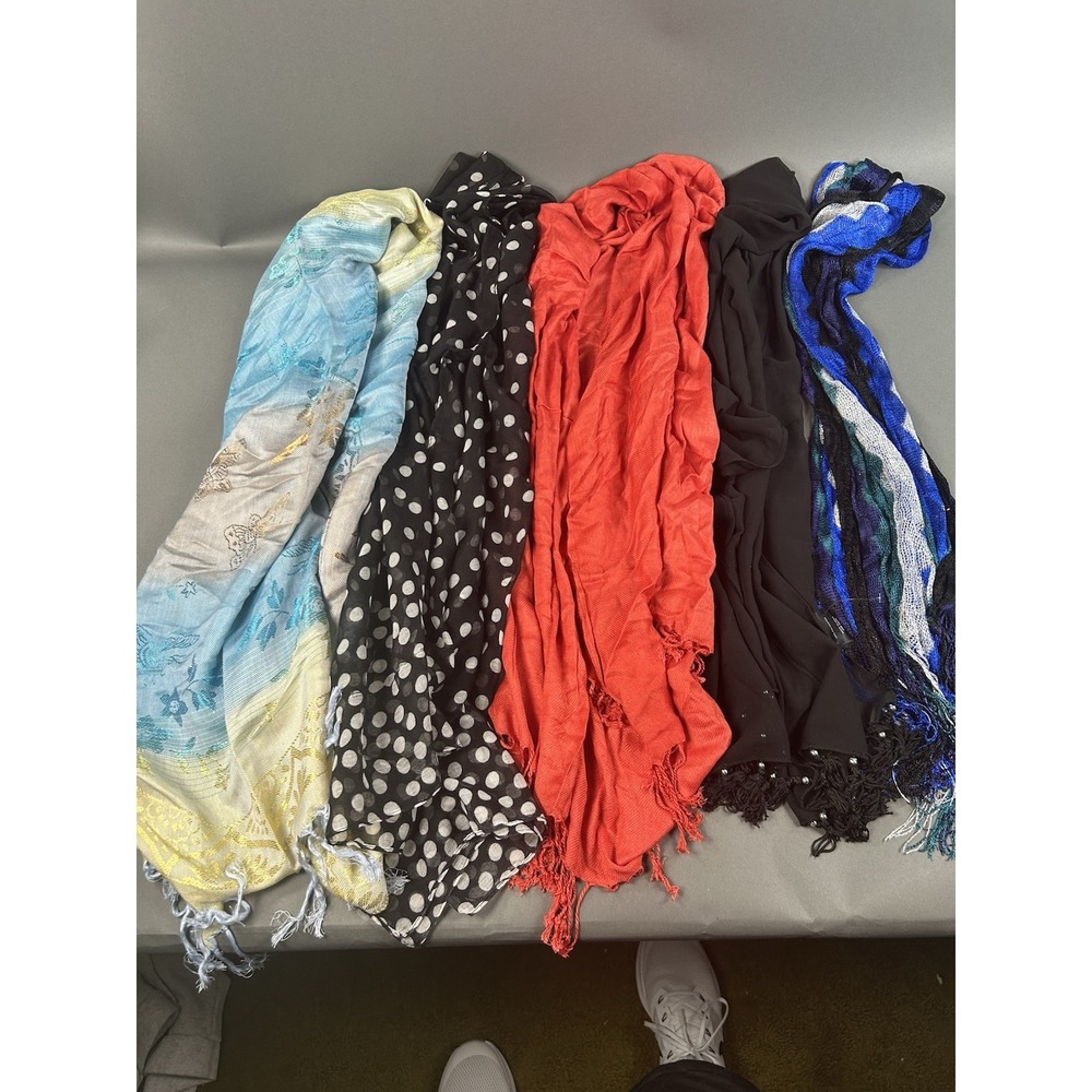 Lot of 6‎ Women's Fashion Scarves Wraps Sheer Fringe Tassel Mixed Colors Prints